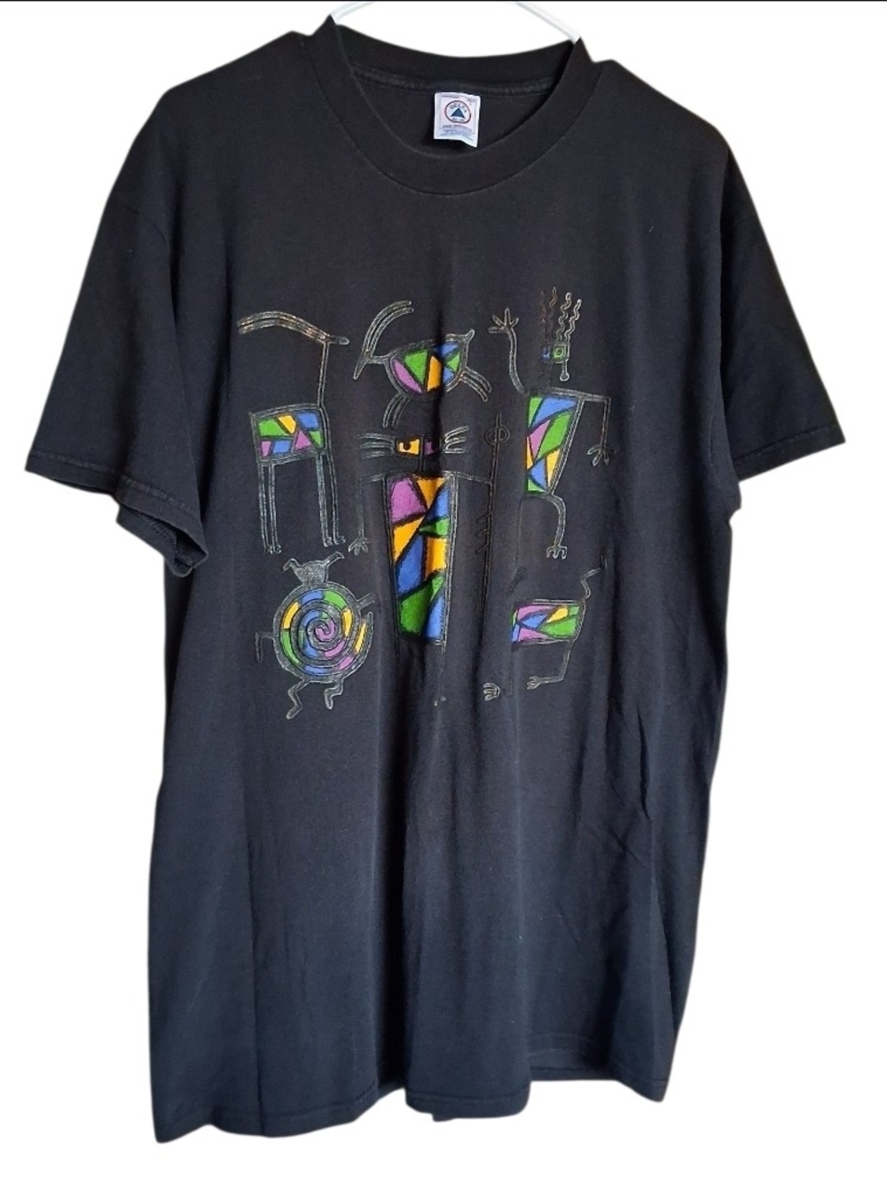 Vintage 90s Abstract Art Graphic T-Shirt | Black Single Stitch Tee | Adult Size